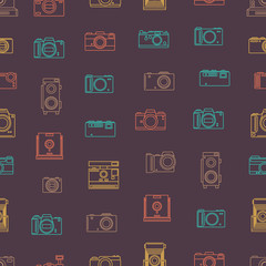 Photo Camera Thin Line Seamless Pattern Background. Vector