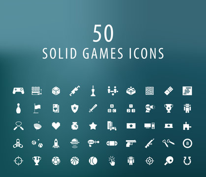 Set of 50 Universal Solid Games Icons on Dark Background . Isolated Elements