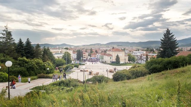 Panoramic time lapse of the Panagyurishte cityscape. A town in Bulgaria.