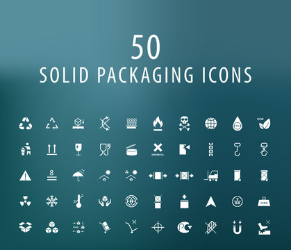 Set of 50 Universal Solid Packaging Icons on Dark Background . Isolated Elements