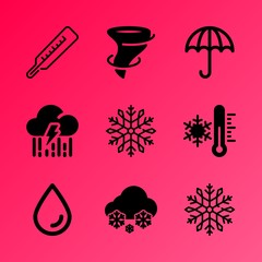 Vector icon set about weather with 9 icons related to mercury, high, thunder, web, icon, modis, heat, equipment, flora and world