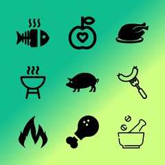 Vector icon set about barbecue with 9 icons related to passion, devil, preparation, illustration, alcohol, burger, hell, spice, design and isolated