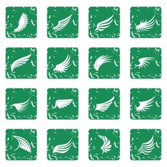 Wing icons set in grunge style green isolated vector illustration
