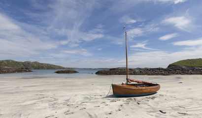Sailboat beached at Valtos Isle of Lewis