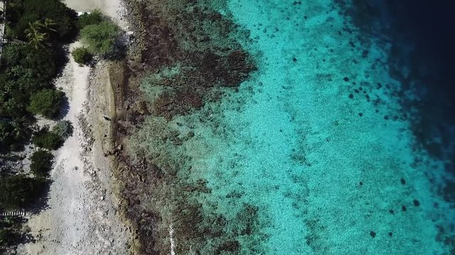 sea beach coast Bonaire island Caribbean sea aerial drone top view 4K UHD video 