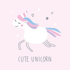 Cute unicorn character on pink background