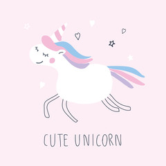 Cute unicorn character on pink background © tanya