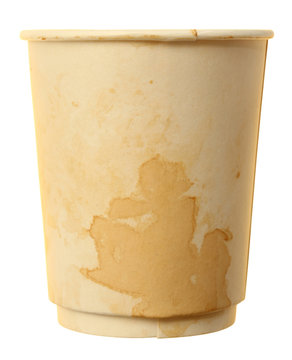 Used coffee cup paper isolated on white background