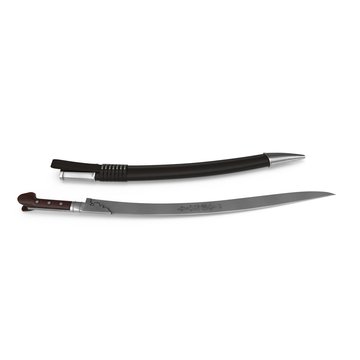 Turkish Yatagan Sword with Sheath on white. Side view. 3D illustration