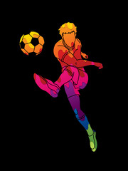 Fototapeta na wymiar Soccer player shooting a ball action designed using colorful graphic vector.