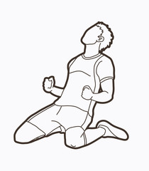 Soccer player the winner action outline graphic vector