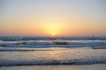 Fototapeta na wymiar amazing sunset on the beach in Morocco