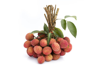 Image of Fresh Lychee Kom (Litchi Chinensis) on white background. Vegetables. Food.