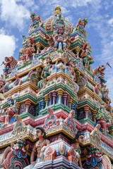Fototapeta na wymiar Close up of a colorful Hindu temple in island Mauritius