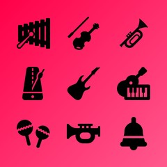 Vector icon set about music instruments with 9 icons related to preschool, drum, background,  music, colorful, toy, decoration, orchestra, beautiful and graphic