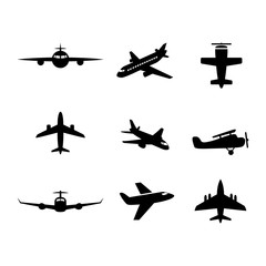 icon silhouette airplane set