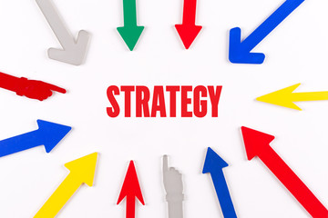 Colorful Arrows Showing to Center with a word STRATEGY