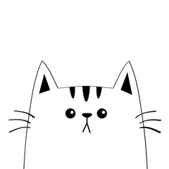 Cat sad head face silhouette. Contour line. Cute cartoon kitty character. Kawaii animal. Funny baby kitten. Love Greeting card. Flat design. White background Isolated.