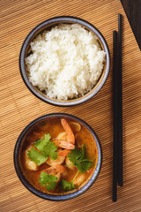 Tom yum soup with shrimp and jasmine rice