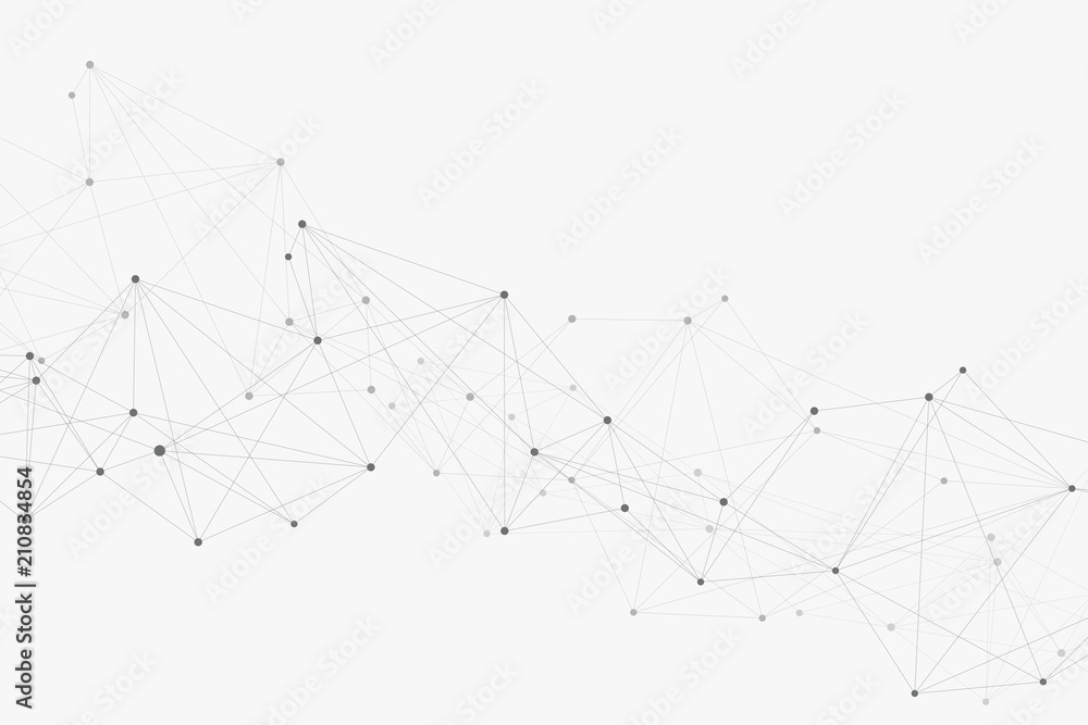 Aufkleber Geometric graphic background communication. Global network connections. Wireframe complex with compounds. Perspective backdrop. Digital data visualization. Scientific cybernetic vector