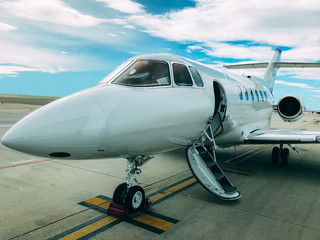 Private luxury jet at the airport terminal