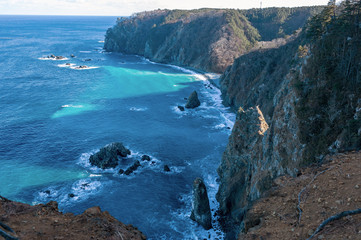 Obraz premium 【岩手県田野畑村】厳冬期の鵜の巣断崖は足が竦むような断崖絶壁