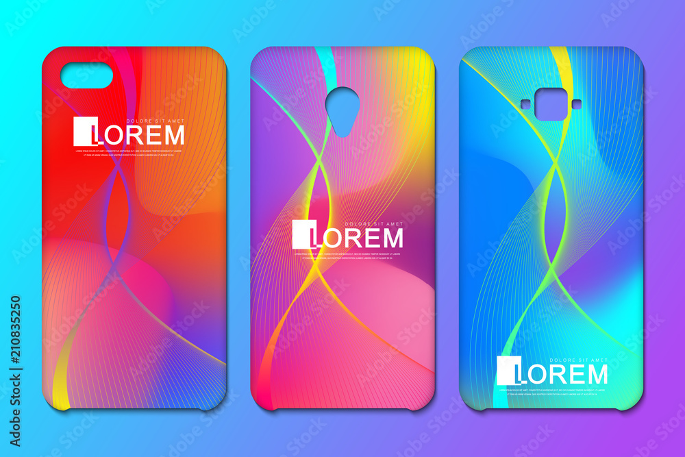 Aufkleber Vector phone x wallpaper collection. Editable gradient mesh masked into phone shape. Wave flow. Abstract fluid 3d shapes vector trendy liquid colors backgrounds. Colored fluid graphic composition