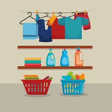 clothes with laundry service icons vector illustration design