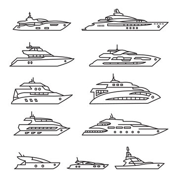 Ships and boats set, Yacht thin line icon set. Vector outline icons. 
