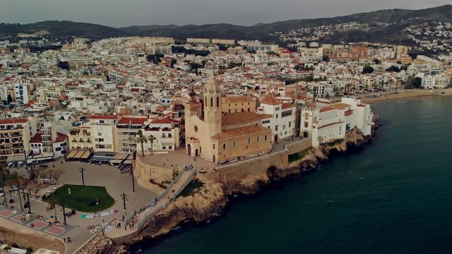 Aerial view of small town with harbour