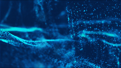 Digital blue color sparkling wave particles flow abstract background for your business