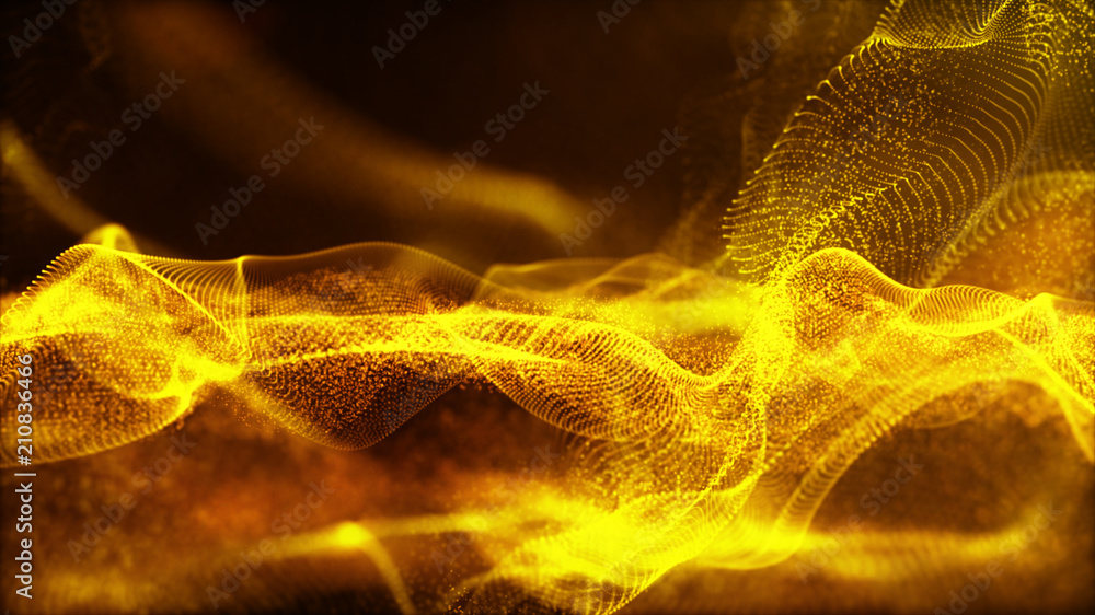 Poster digital gold color wave particles abstract background for your business
