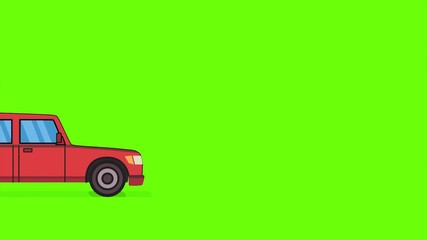 Man pushing and running after broken car. Flat animation, isolated on green background.