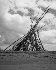 Balck and White beach art on lonely island, Bahamas