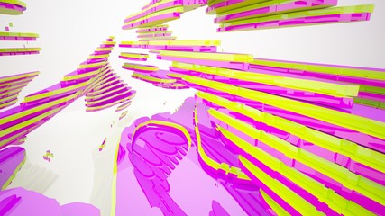 Abstract white and colored gradient  interior multilevel public space with window. 3D illustration and rendering.