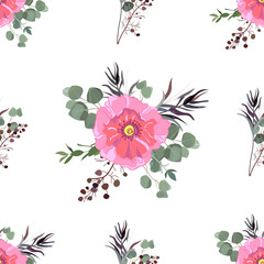 Floral seamless summer pattern, beautiful flower wreath, vector illustration