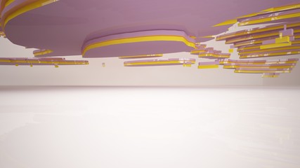 Abstract white and colored gradient  interior multilevel public space with window. 3D illustration and rendering.