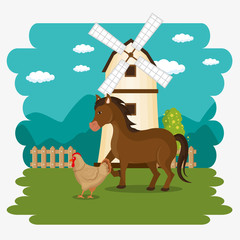 animals in the farm scene vector illustration design