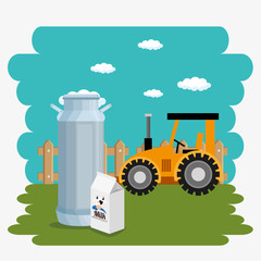 tractor in the farm scene vector illustration design