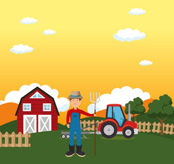 farmer in the farm scene vector illustration design