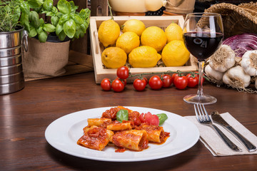 Pasta with tomato sauce and local cheee or Parmesan
