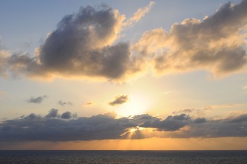 Beautiful sunset view from a cruise on Caribbean sea