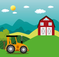 tractor in the farm scene vector illustration design