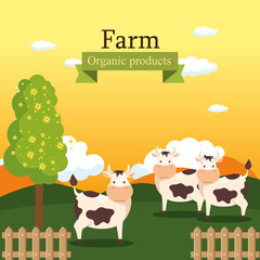 cows in the farm scene vector illustration design