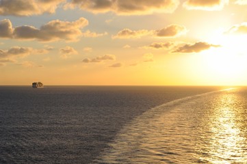 Beautiful sunset view from a cruise on Caribbean sea