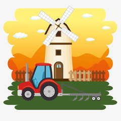 Fototapeta premium tractor in the farm scene vector illustration design