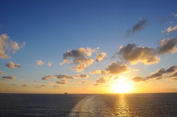 Beautiful sunset view from a cruise on Caribbean sea