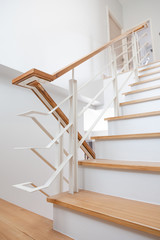 Obraz premium Home stairs way with wood inside contemporary interior.