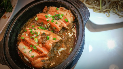 Braised pork belly with shiitake in clay pot or dongpo pork  ,Chinese cuisine Menu taste is similar...