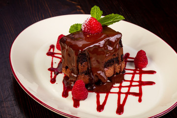 Chocolate cake with raspberry